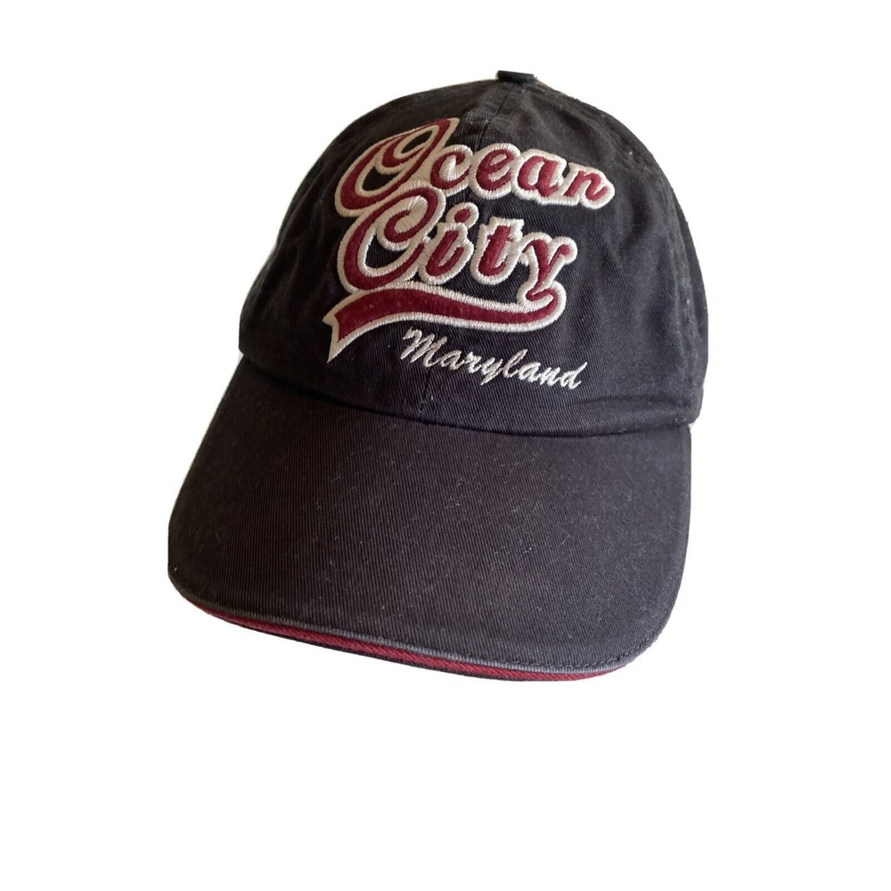 Ocean City Maryland Black Adjustable Baseball Cap Embroidered Travel Vacation